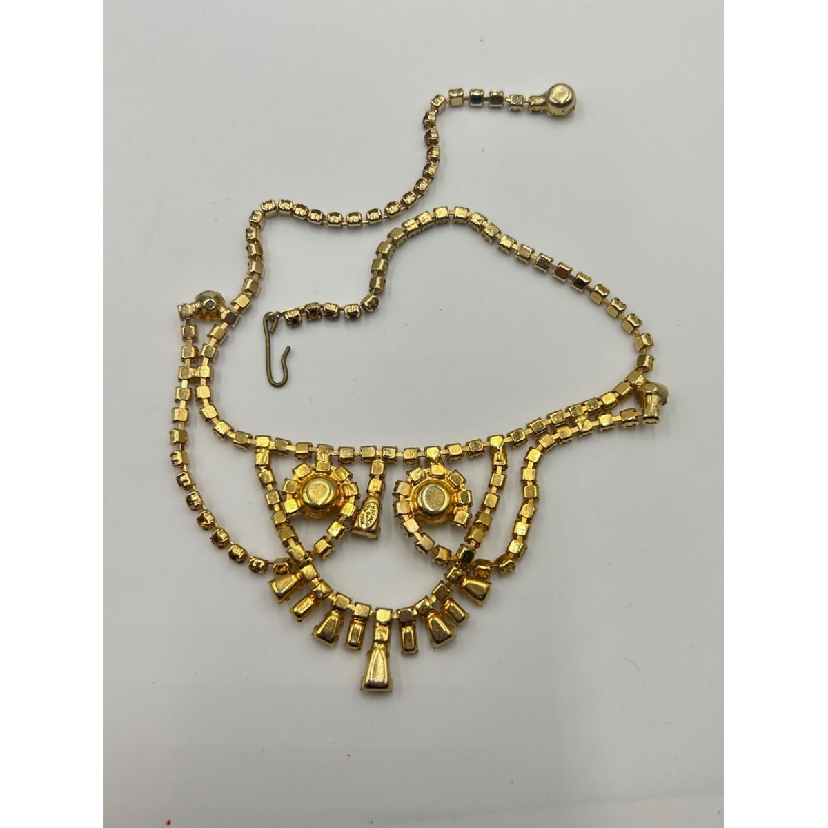 Vintage Topaz & Yellow Rhinestones Necklace Signed Kramer of NY