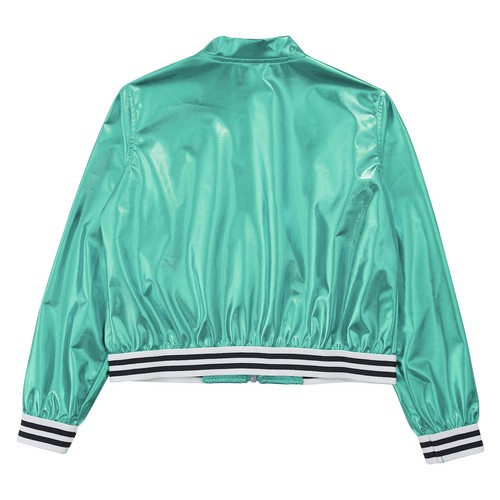 Kids Girls Metallic Bomber Jacket Coat Jazz Hip Hop Street Dance Outerwear - Picture 74 of 93