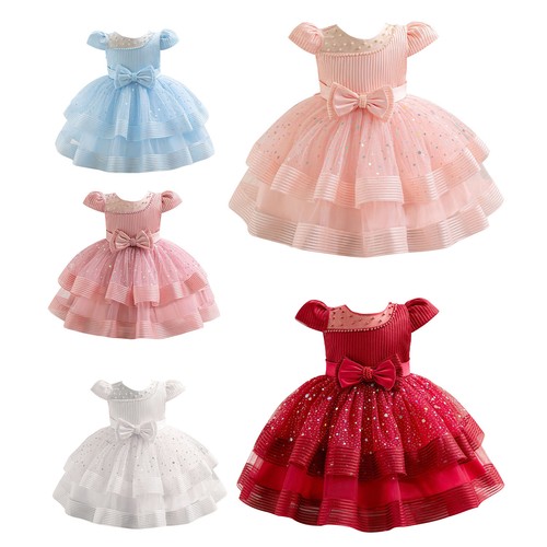 Baby Girls Princess Pageant Sequins 2 Layers Tutu Dress Flower Wedding Birthday - Picture 2 of 44