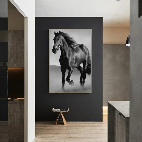 Modernes schwarzes Pferd Kunst Tier Leinwand Gemälde Poster nordisches Wandbild Wanddeko - Bild 4 von 6