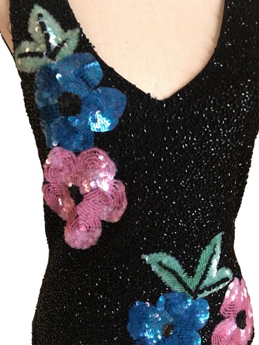 👚🖤Cache - Camisa Top Talla M Mediana Negra - Cuentas - Cuentas y lentejuelas - Flores - Imagen 4 de 12