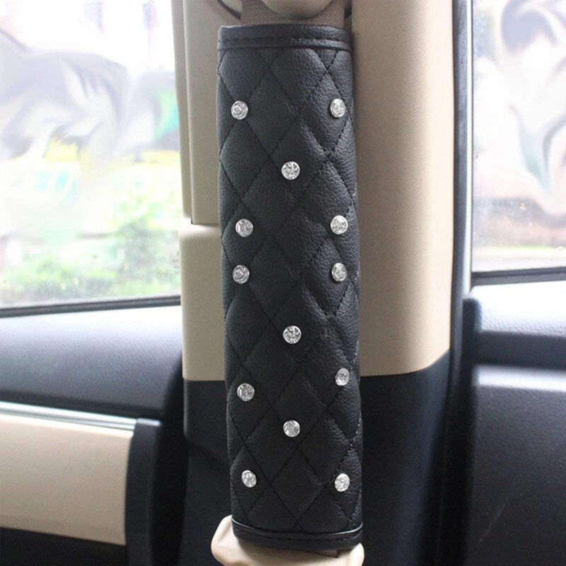 2Pcs Black Make Car lovely Diamond Leather Auto Seat Belt Cover Shoulder Pads - Image 3 of 4