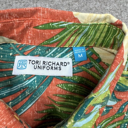 Camisa polo hawaiana para hombre Tori Richard talla M naranja floral manga corta Aloha - Imagen 4 de 7