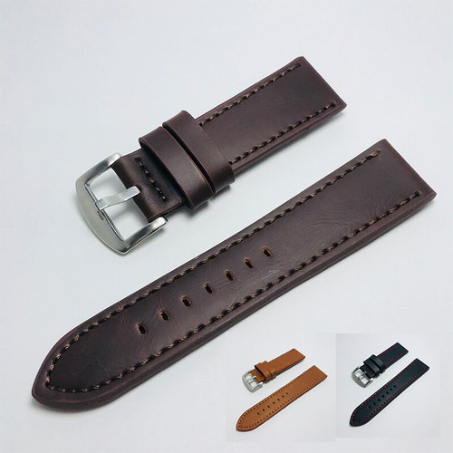 18/20/22/24mm Watch Band Leather Rubber Strap Black Brown Women Men - Picture 1 of 31