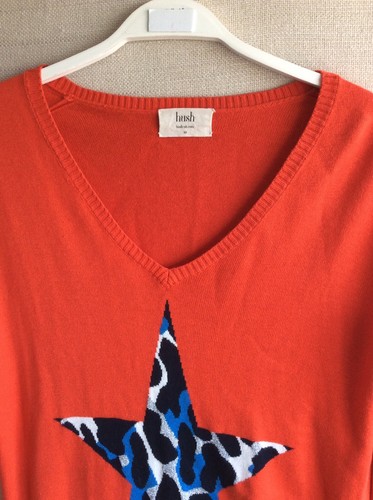 HUSH : Gorgeous Size XS Oversized Coral Red Leopard Contrast Print Star Sweater - Picture 5 of 8
