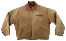 VTG Y2K CARHARTT J01 USA Men  s 48 Brown Blanket Lined Detroit Jacket DISTRESSED