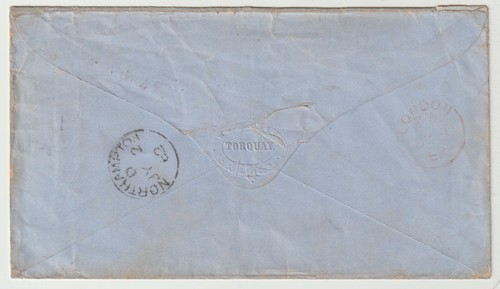 1862 TORQUAY DUPLEX REINDIRIZZATO NORTHAMPTON CUCCHIAIO PMK & 1d CARICA A LONDRA P/DUE - Foto 3 di 3
