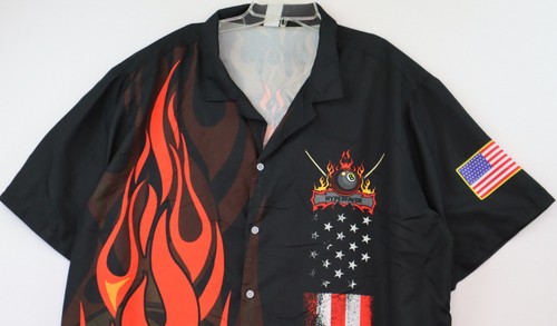 Camisa de campamento hawaiana Flaming 8 Ball & American Flag para hombre XL negra de Hyperfavor - Imagen 2 de 5