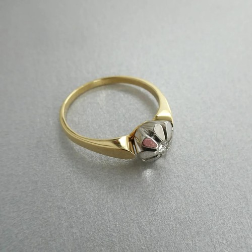 Precioso ANILLO DE FLORES DE DIAMANTE DE ORO AMARILLO Y BLANCO DE 14 QUILATES DE COLECCIÓN, TALLA R - Imagen 5 de 11