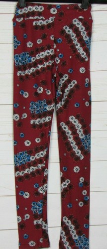 LuLaRoe Kids Americana Fourth Of July Leggings Flags Red Floral Size L/XL New - Picture 3 of 3
