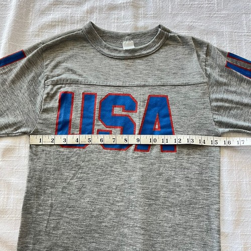 Camiseta vintage de una sola puntada EE. UU. estilo jersey gris patriótica para mujer pequeña - Imagen 9 de 14