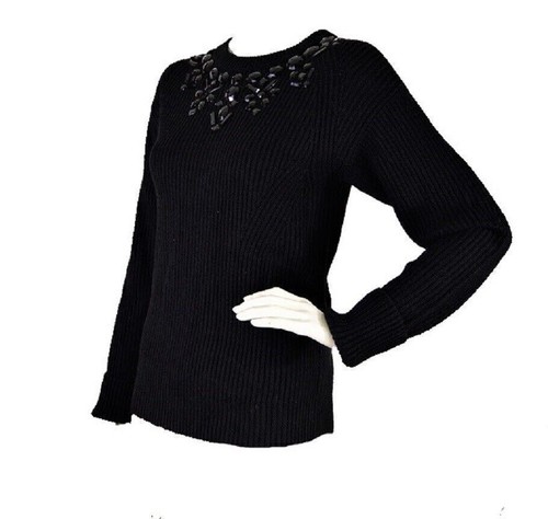Neu mit Etikett Ann Taylor schwarzer verzierter Damenpullover Pullover aus Wollmischung XS, M - Bild 3 von 7