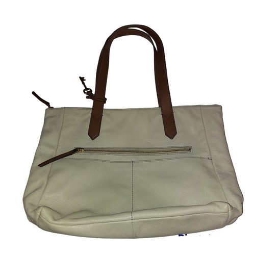 Fossil hellgrau braune Riemen Leder Geldbörse Handtasche Tragetasche