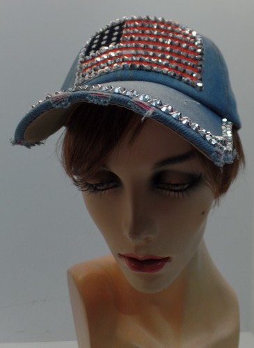 Studio Select Adjustable Sizeing Sparkling Denim Baseball Cap W American Flag - Picture 9 of 9