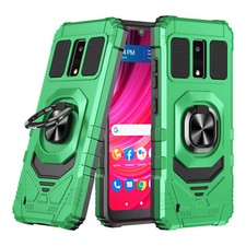 For BLU View 4 B135DL Phone Case Armor Ring Magnetic Stand Cover Tempered Glass