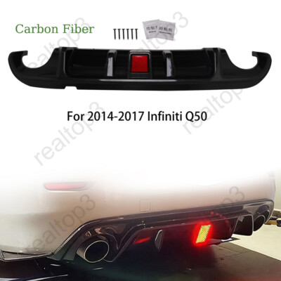 Fits Infiniti Q50 2014-2017 Carbon Look Rear Bumper Lip Diffuser W/LED Light