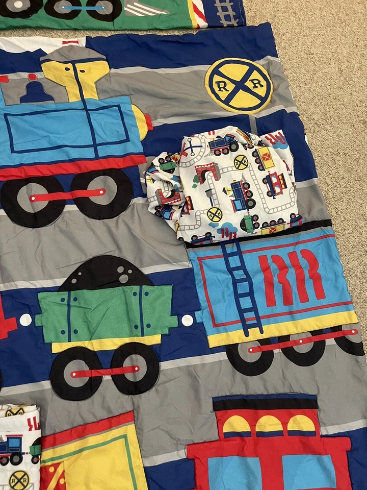 Juego de 4 cunas de tren ferrocarril colcha ajustable y sábana plana almohada falsa Foto 4 de 4