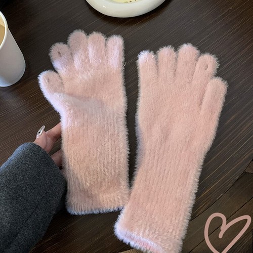 Soft Warm Open Finger Touch Screen Gloves Fluffy Plush Full Finger Gloves Mitten - Picture 9 of 21