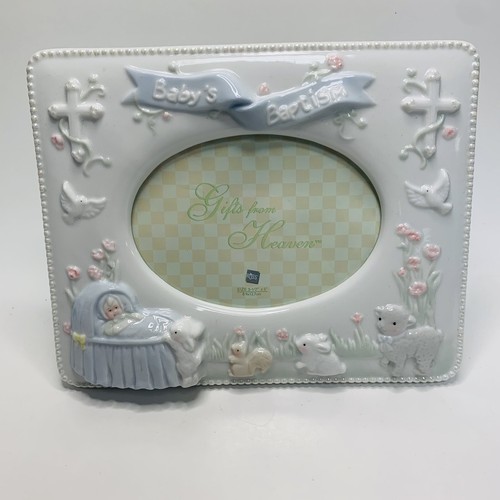 Marco de imagen de cinta azul pintado a mano de Baby's Baptism RUSS BERRIE & CO