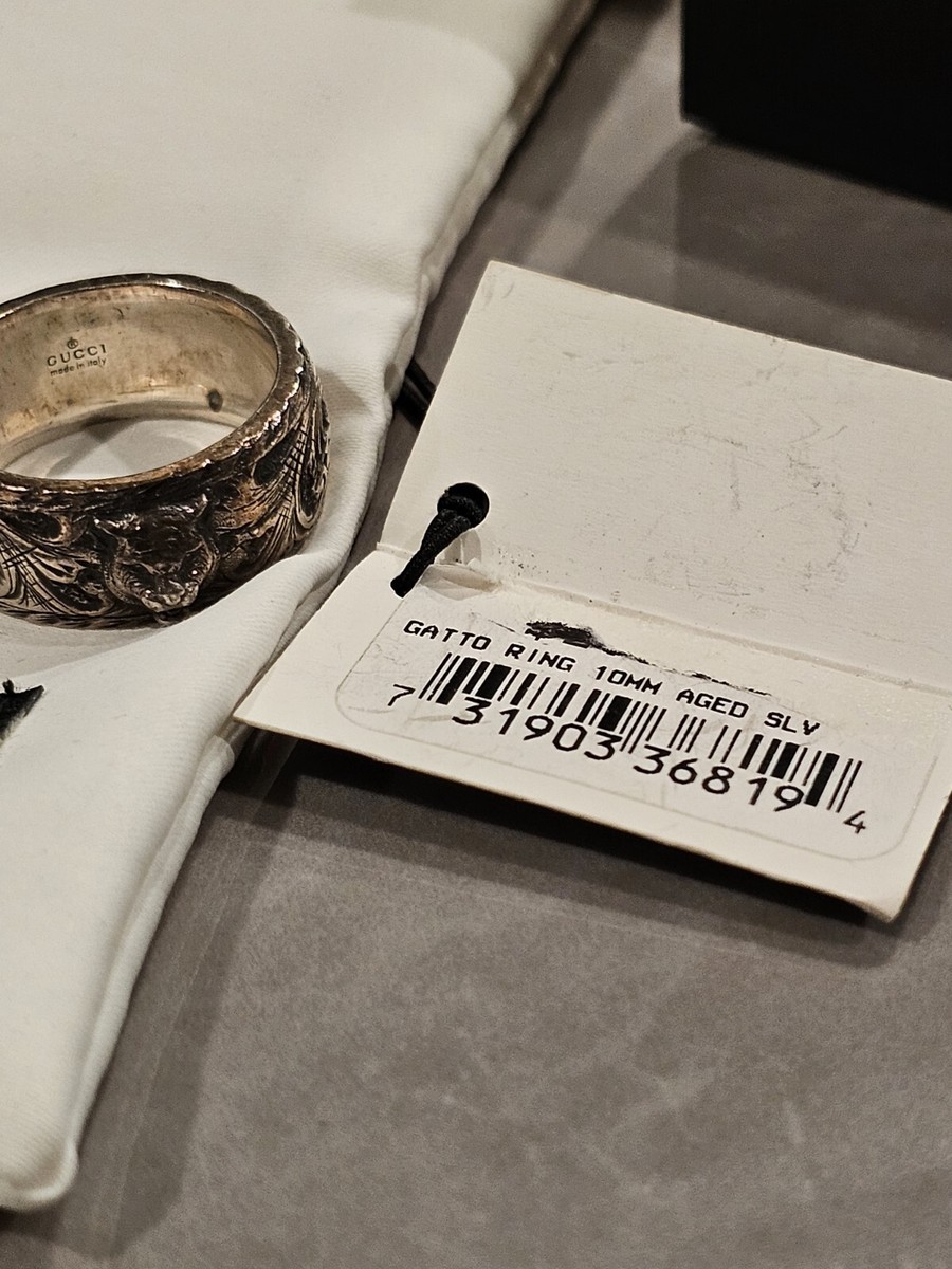 $359 Gucci Authentic 925 Gatto Ring 10mm Aged Silver
