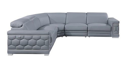 GENUINE Italian Leather Light Blue 122" Sectional Gray Contemporary Living Room - Picture 6 of 9