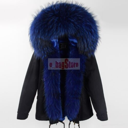 Moda Para mujeres Grande Abrigo de Piel de Mapache Real Chaqueta con Capucha Invierno Cálido Corto Parka - Imagen 40 de 44
