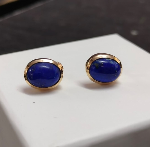 Edelstein echter Lapislazuli einfarbig 9k Gelbgold Schmuck Valentinstag Geschenk - Bild 1 von 5