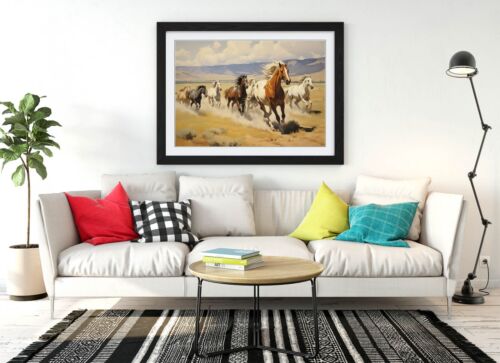WILD HORSES RUNNING ON OPEN PLAINS 2 -FRAMED WALL ART PICTURE PAPER PRINT - Picture 4 of 10