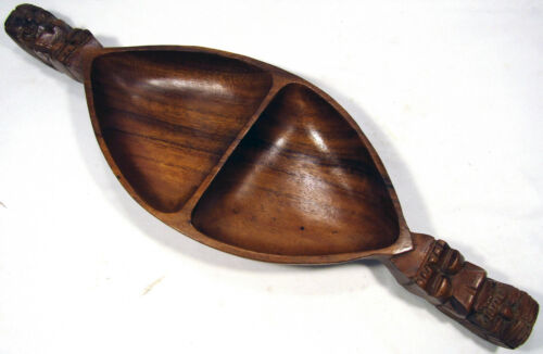 Tiki Double Wood Bowl Serving Fruit Salad Hand Carved Tiki Handle LGE 59 x 19 cm - Bild 3 von 12
