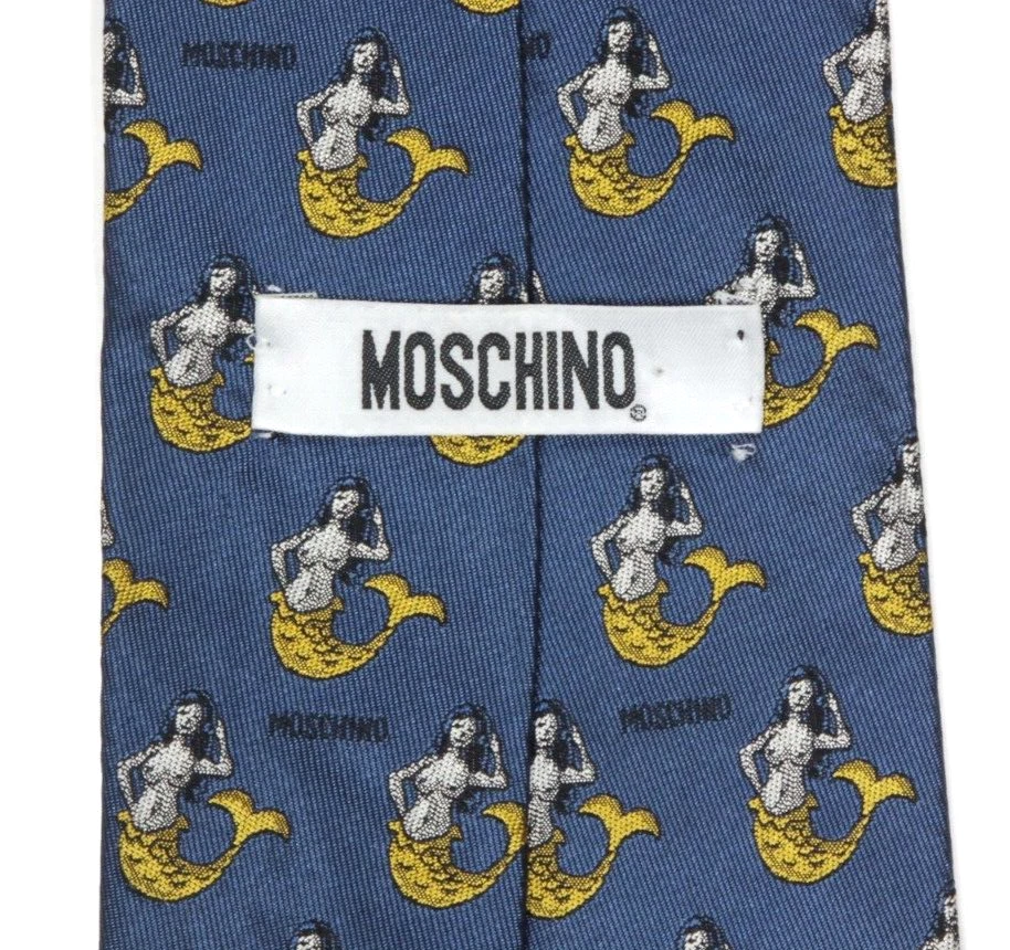 Corbata de cuello de seda azul brillante MOSCHINO vintage Sirenas del Mar para hombre Foto 4 de 4