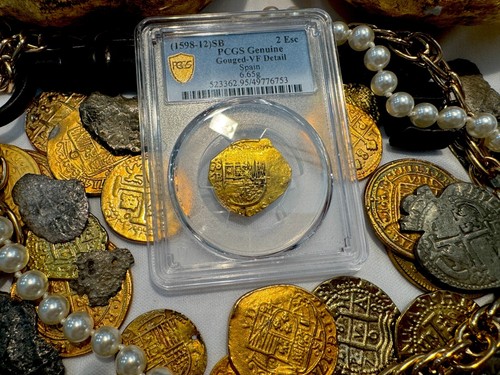 SPAIN 2 ESCUDOS 1598-12 PHILIP III PCGS VF PIRATE GOLD COINS TREASURE DOUBLOON - Picture 10 of 15