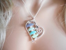 Sea Beach Glass Heart Women Necklace Earrings Set New