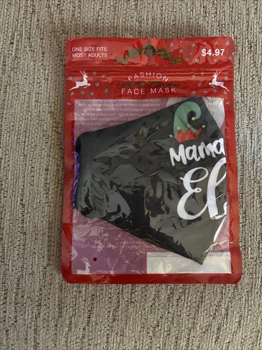 "MAMA ELF" Adult Black Christmas Face Mask Fabric Adjustable Ear Elastic - Picture 3 of 5