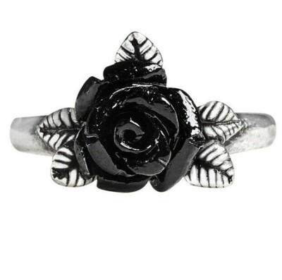 Alchemy Gothic Token of Love Ring Romantic Black Resin Rose Fine Pewter R237 New