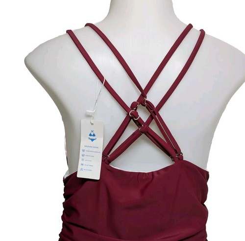 NEW Beachsissi Swimwear Women Large One Piece Padded Swimsuit V-neck Burgundy L - Picture 5 of 12