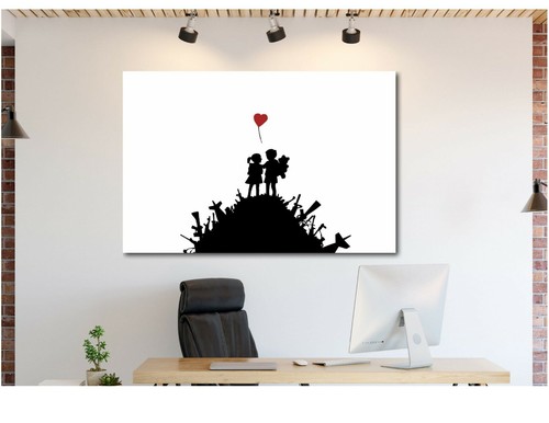 BANKSY BOY GIRL LOVE HEART BALLOON Canvas Wall Art Print - Picture 3 of 5