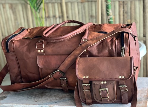 Seesack echt Vintage braun Leder Fell Reise Gepäck kostenlose Messenger Bag - Bild 1 von 5