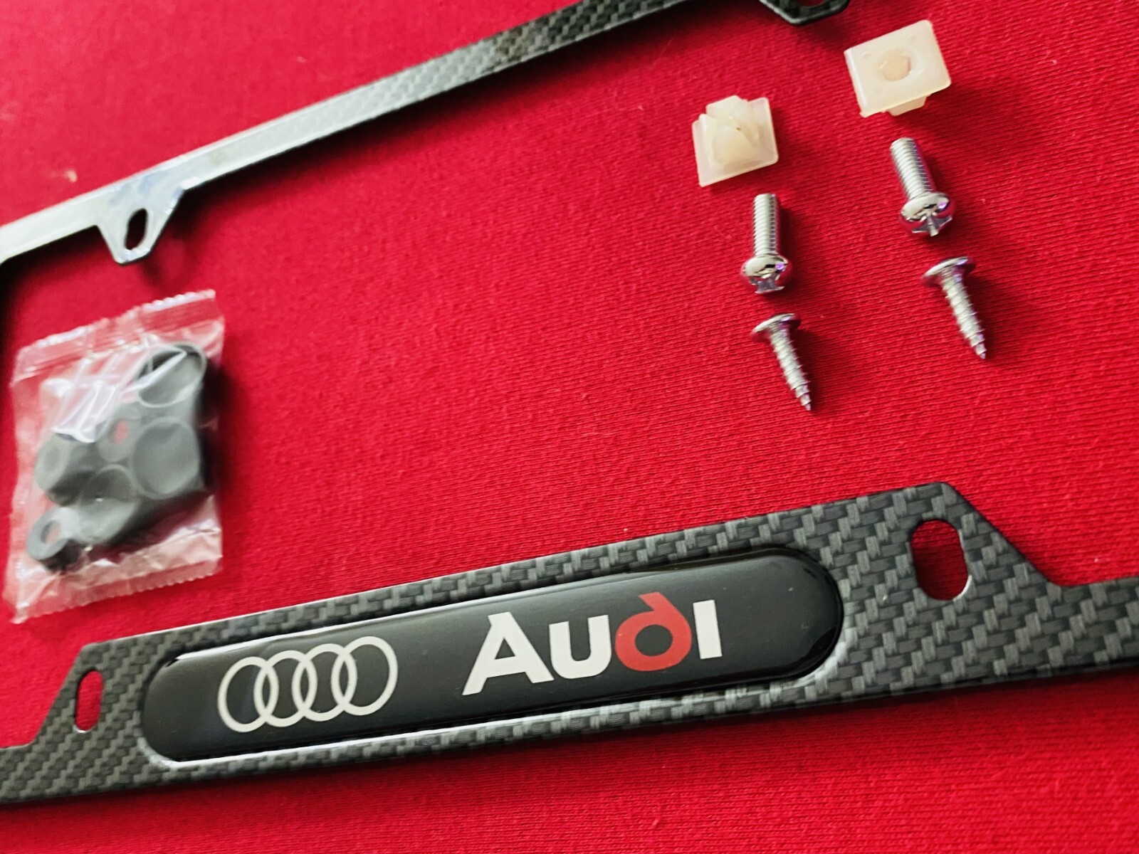 Audi Carbon Fiber Look License Plate Frame with Hardware