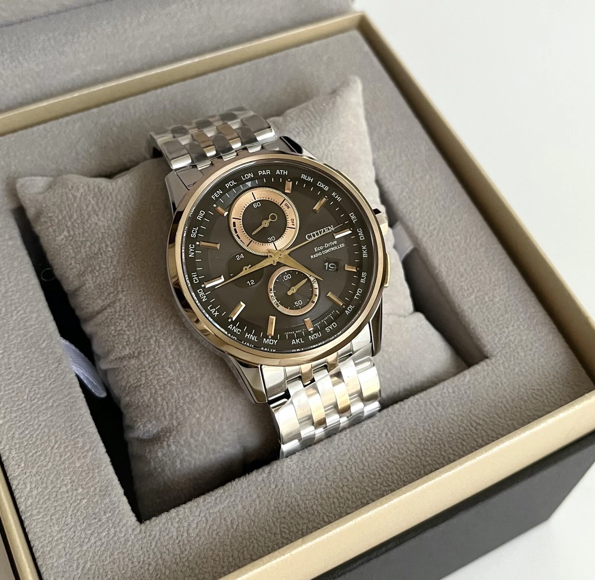 New! Citizen Watch Eco-Drive AT8116-65E Radio Controlled Chrono Silver Steel