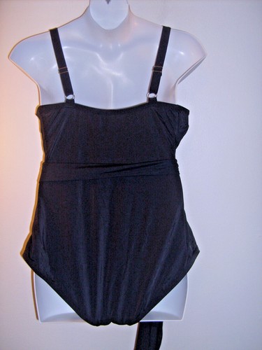 Fortune Swimwear Size 20W Belted One Piece Black Cross Top Swim Suit - Picture 5 of 5