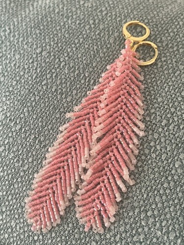 Seed Bead Featherlike Native Style Boho Southwestern Fringe Earring Pink