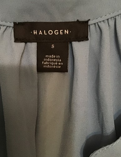Halogen Puff Sleeve Button Up Blouse Shadow Blue Size Small - Picture 2 of 9