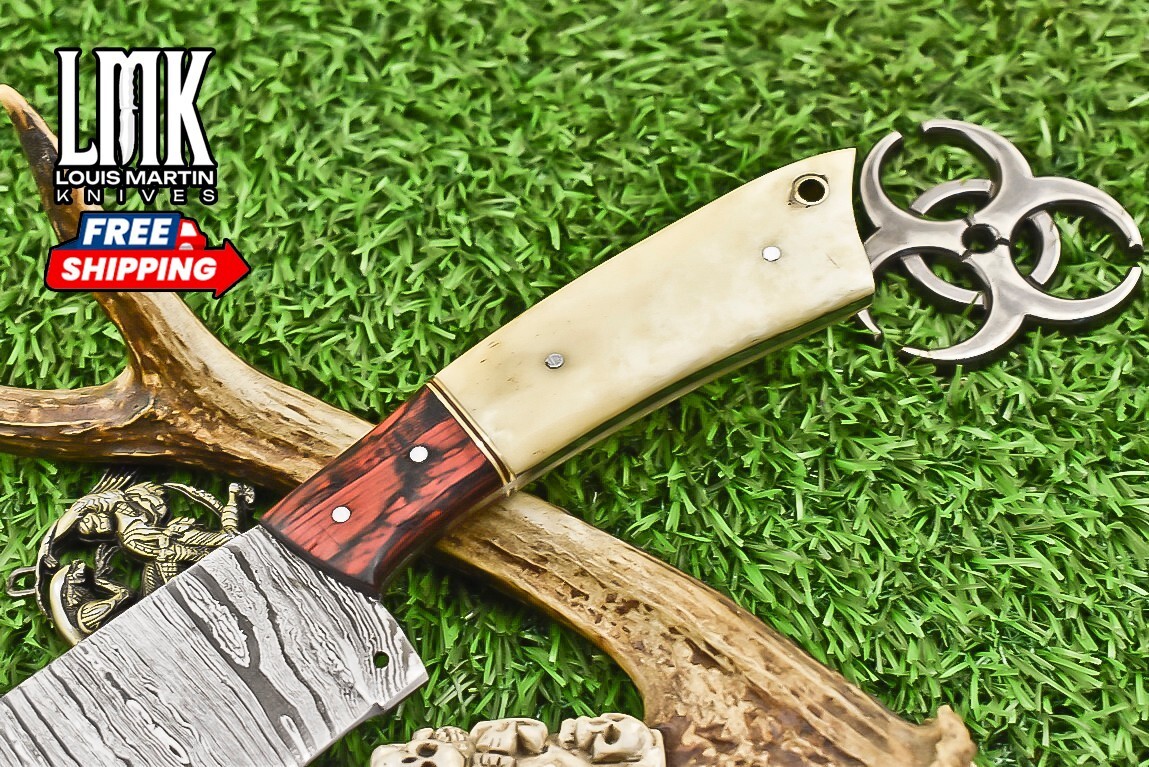 Hot Item Chef Knife Twist Damascus Bone Wooden Bolster Tactical