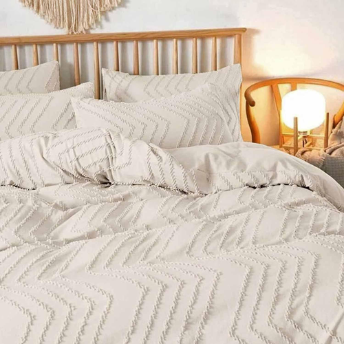 Beige California King Duvet Cover, 3Pc Boho Tufted Microfiber Cal King Comforter - Picture 2 of 6