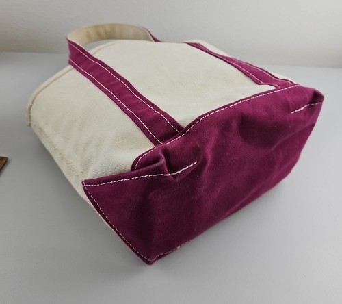LL Bean Boat and Tote Canvas Small Burgundy Bag 10x12 USA Natural Monogram - Picture 6 of 7