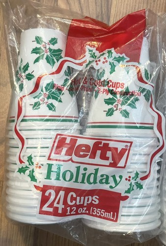 VTG Hefty Styrofoam Christmas 24 Cups Sealed! NOS 1997 Hot/Cold 12 Ounce