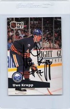 1991/92 Pro Set #20 Uwe Krupp Sabres Signed Auto *J6841