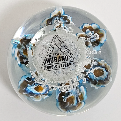 Ferro Lazzarini Italy Murano Glass Millefiori Flower Paperweight - Picture 5 of 7
