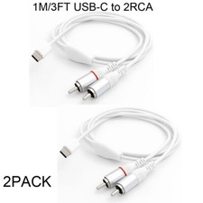 2PACK 1m 3ft USB C to 2RCA Audio Cable Type C to 2RCA Male Jack Plug Adapter