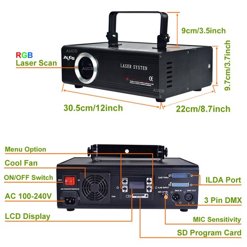 500mW RGB Laserlicht DMX ILDA SD Programm Animation Scan DJ Party Bühnenbeleuchtung - Bild 3 von 12